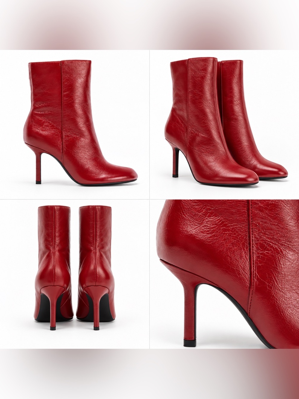 Brand New size 8 - Zara Red Leather Stiletto Ankle Boots